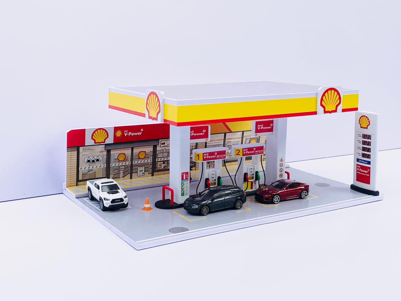 NEW VERSION - DIY ASSEMBLY - SHELL PETROL STATION DIAROMA - (FOAM+3D PRINT)