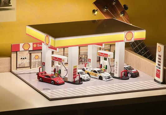 WITH LIGHTS - NEW VERSION - DIY ASSEMBLY - SHELL PETROL STATION DIAROMA