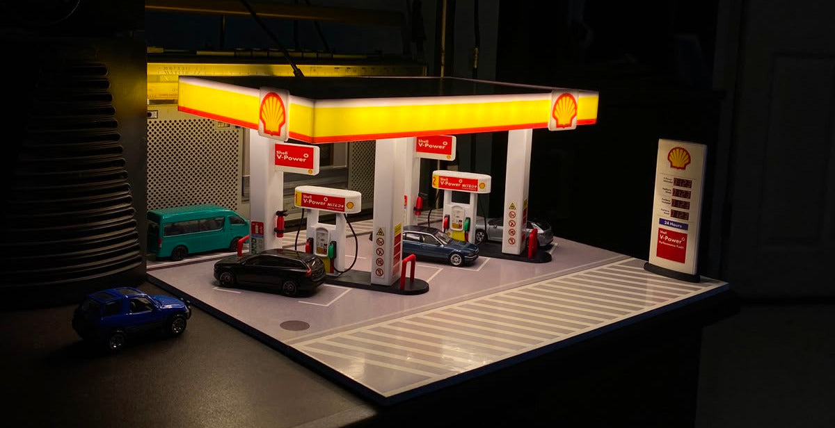 WITH LIGHTS - NEW VERSION - DIY ASSEMBLY - SHELL PETROL STATION DIAROMA