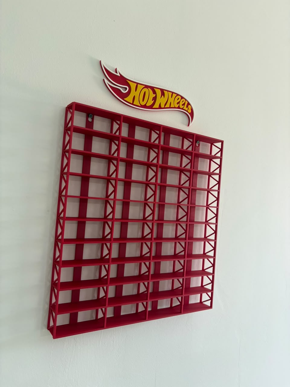 3D PRINTED WALL MOUNT RACK FOR 1:64 CARS - FOR 40 CARS - RED