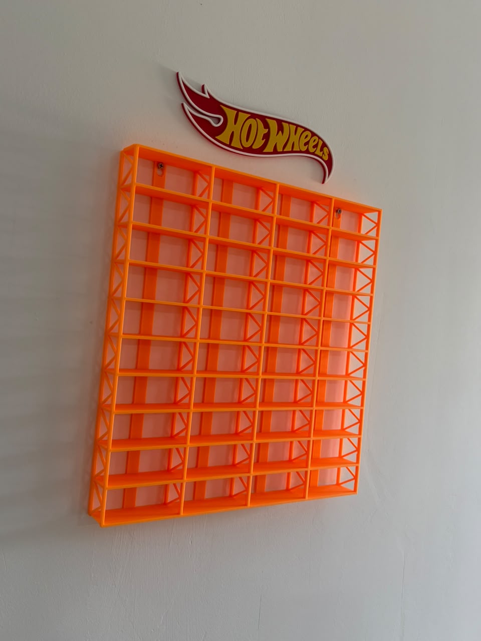 3D PRINTED WALL MOUNT RACK FOR 1:64 CARS - FOR 40 CARS - ORANGE