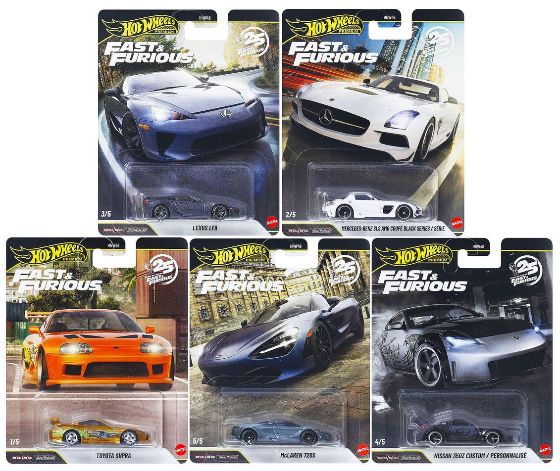 PRE-ORDER - ETA (10 DAYS) - IMPORTED - HOT WHEELS - PREMIUM - FAST AND FURIOUS SET OF 5 CARS WHICH INCLUDES THE SUPRA