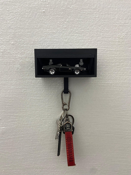 3D PRINTED GARAGE KEY HOLDER WITH OPENABLE DOOR - BLACK/BLACK - Its Fun- Hot wheels - matchbox - diecast
