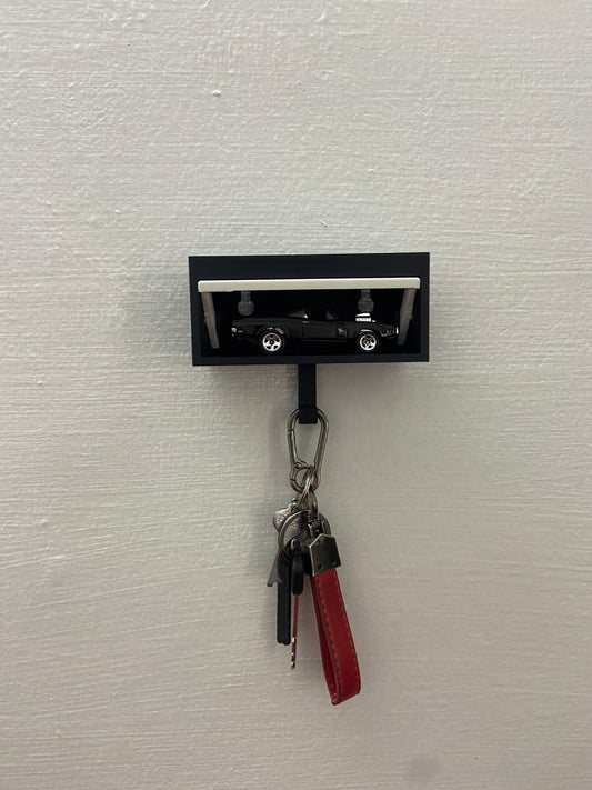 3D PRINTED GARAGE KEY HOLDER WITH OPENABLE DOOR - BLACK/WHITE - Its Fun- Hot wheels - matchbox - diecast