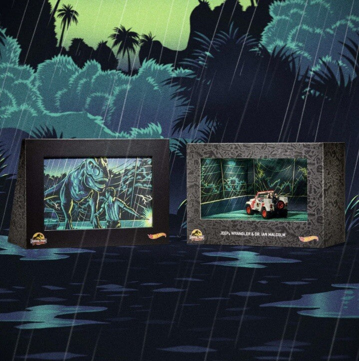 2023 SDCC EXCLUSIVE - HOT WHEELS - JURASSIC PARK 30TH ANNIVERSARY - JEEP WRANGLER WITH DR.MALCOLM - B6